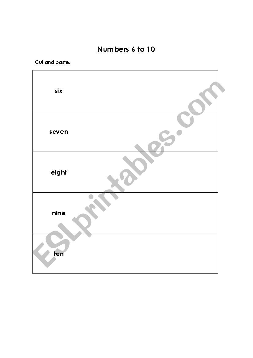 Numbers from 6 to 10 worksheet