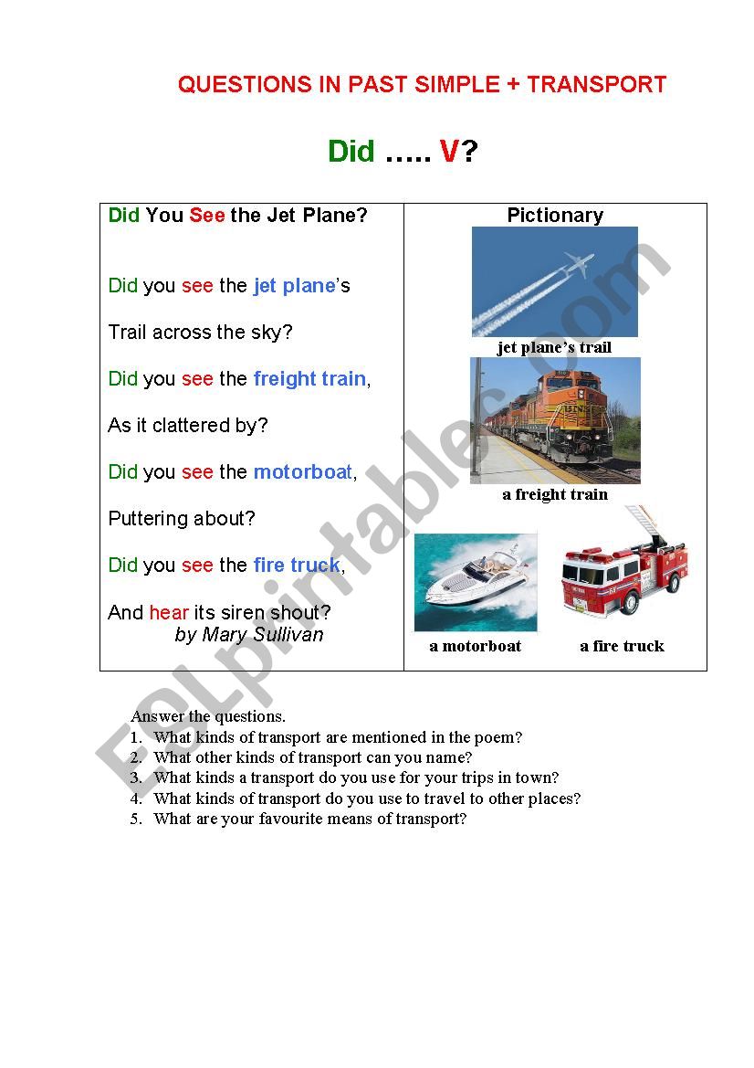 DID YOU SEE...? worksheet