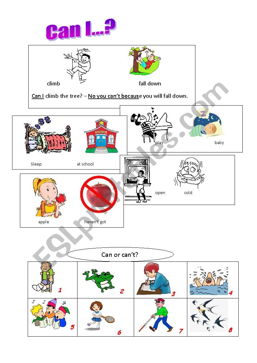 Can or can´t, because... worksheet