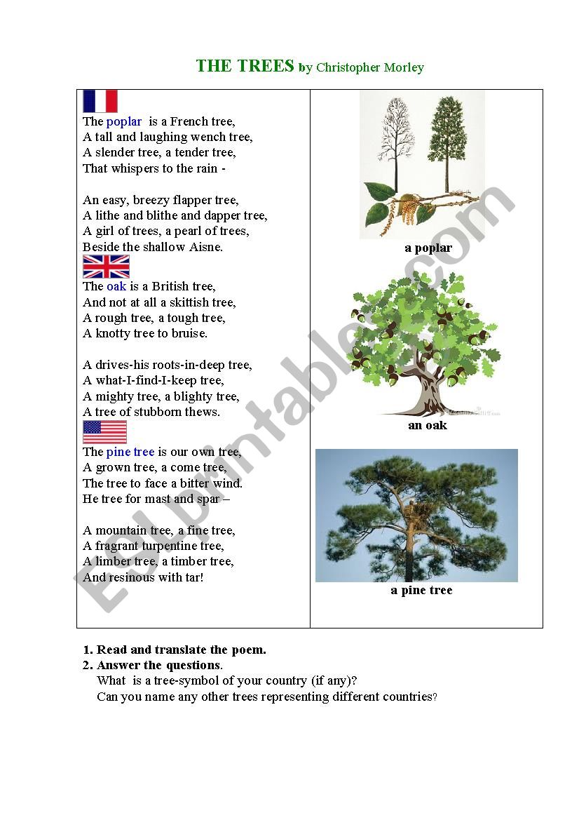 TREES (a poem) worksheet