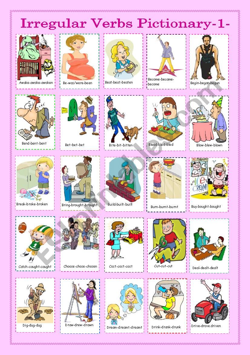 Irregular verbs pictionary1/4 worksheet