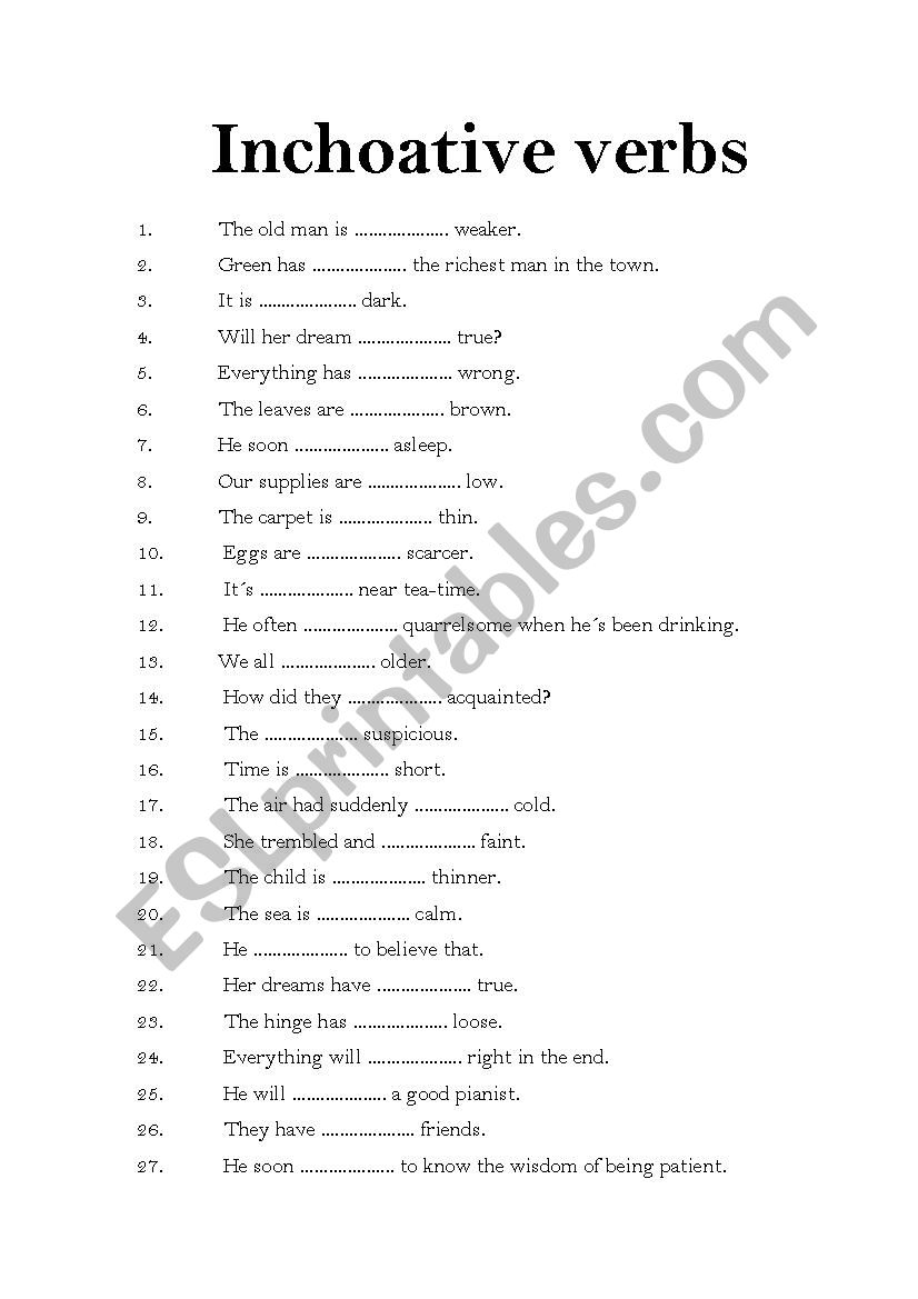 INCHOATIVE VERBS worksheet