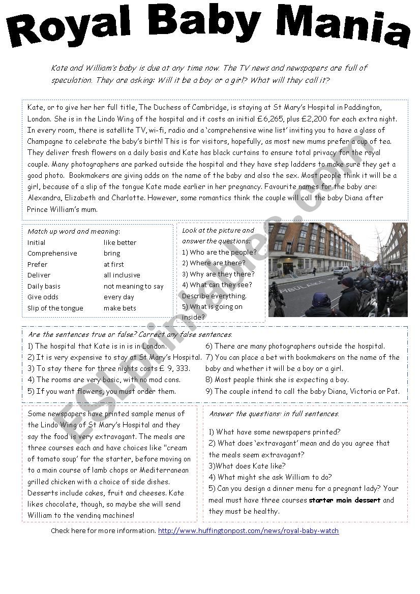Waiting for the Royal baby! worksheet