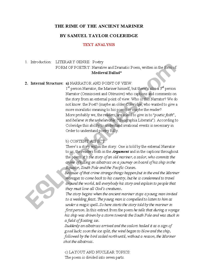text analysis: the Rime of the Ancient Mariner text analysis: the Rime of the Ancient Mariner
