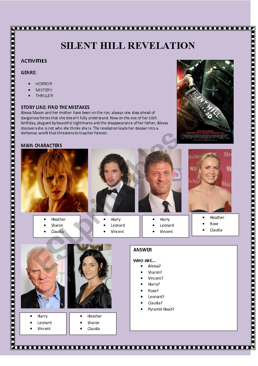 FILM-SILENT HILL worksheet