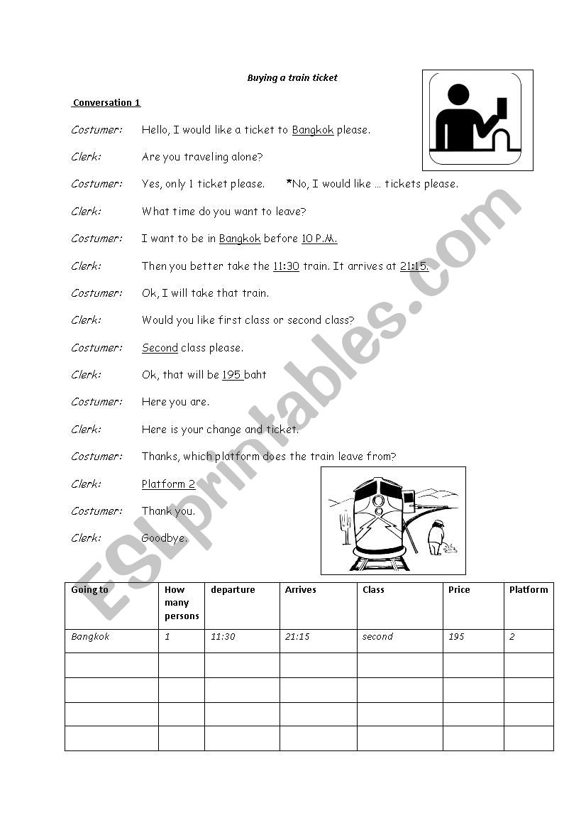 Buying a Train Ticket worksheet