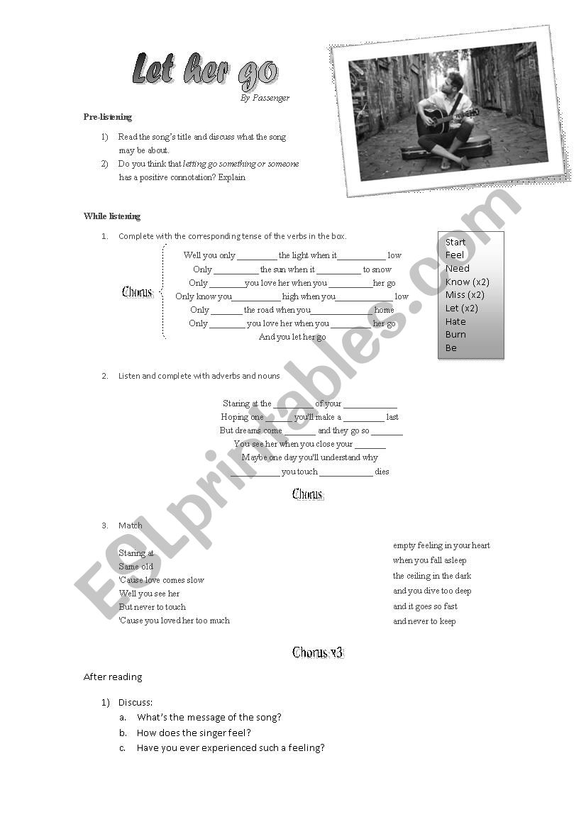 Let her go worksheet