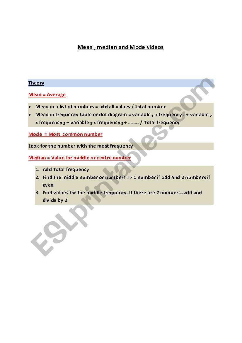 Calculating Mean , Mode and Median Calculating Mean , Mode and Median