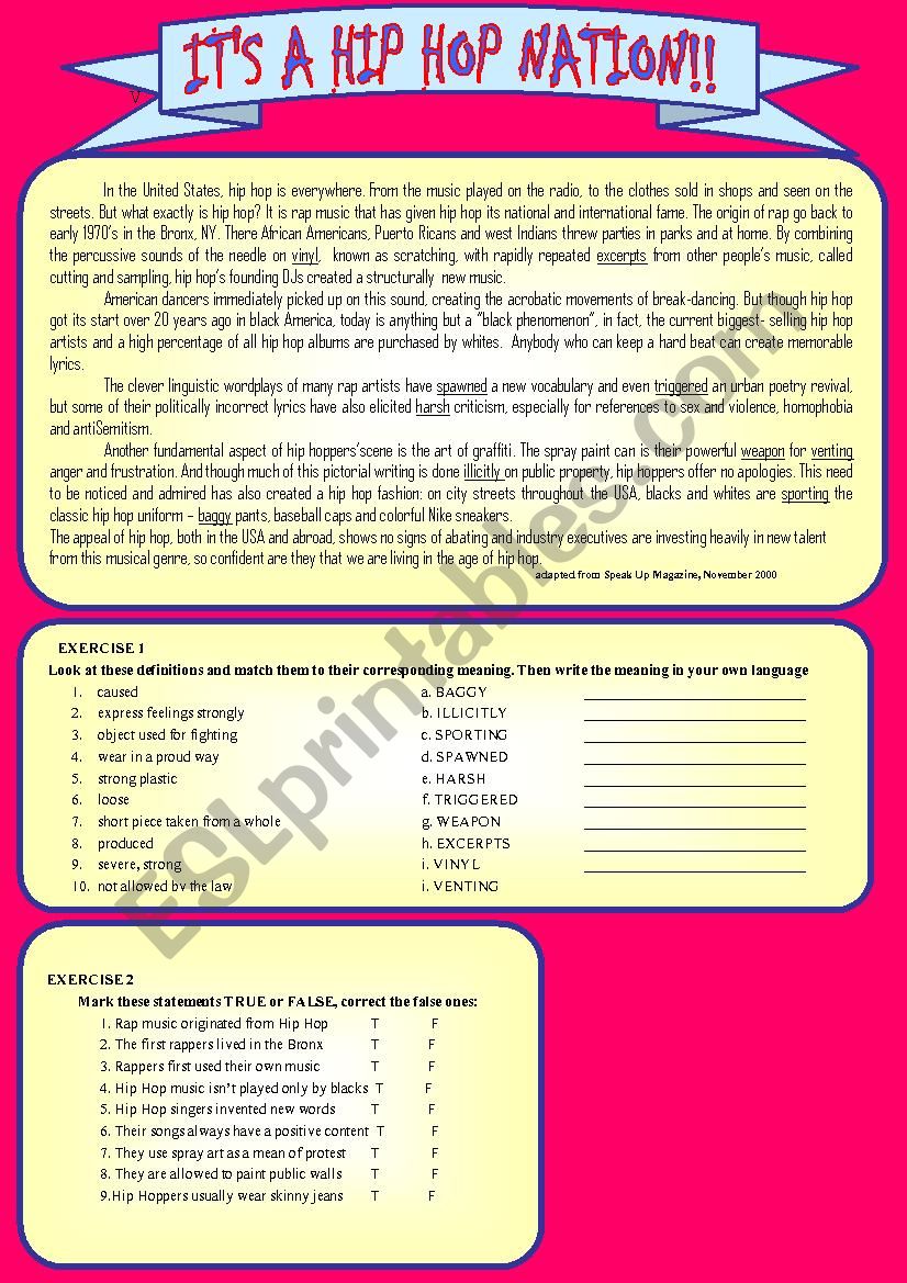 IT S A HIP HOP NATION ESL Worksheet By Afrodite