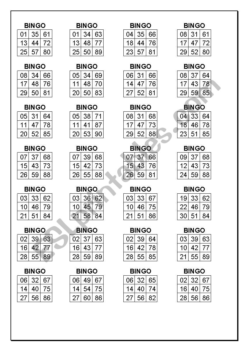 Bingo Cards worksheet