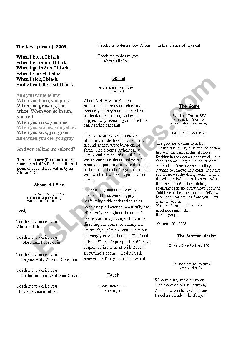 The best poem worksheet