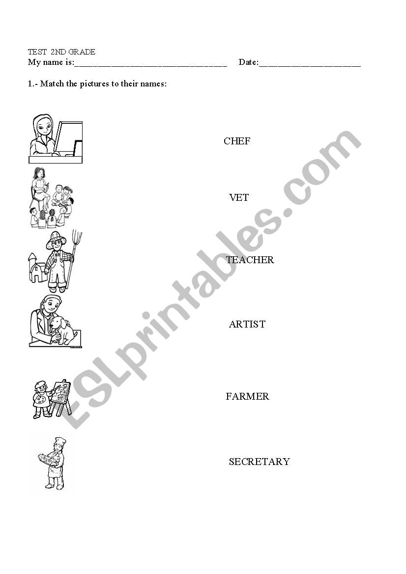 Family and Professions Test worksheet