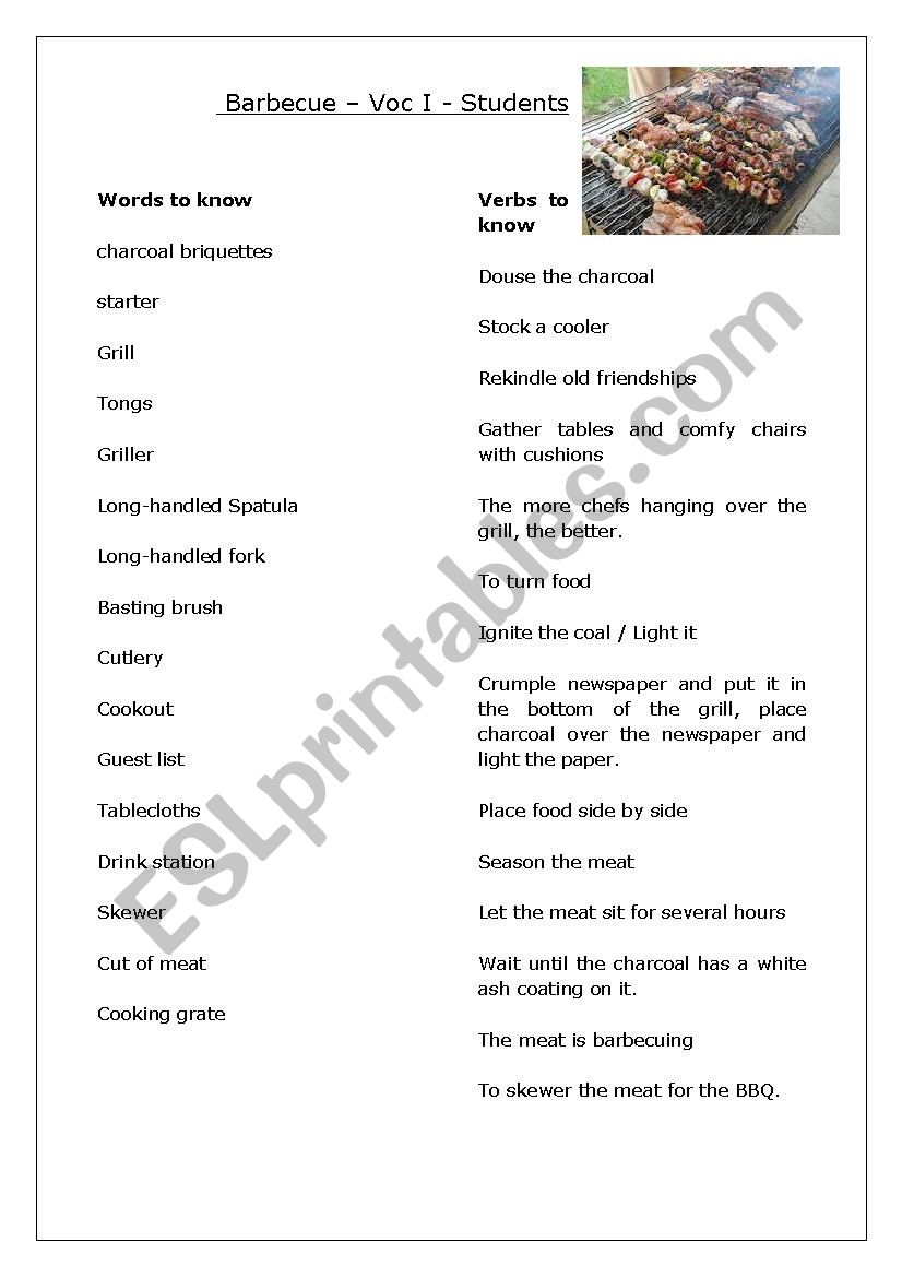 Barbecue Vocabulary worksheet