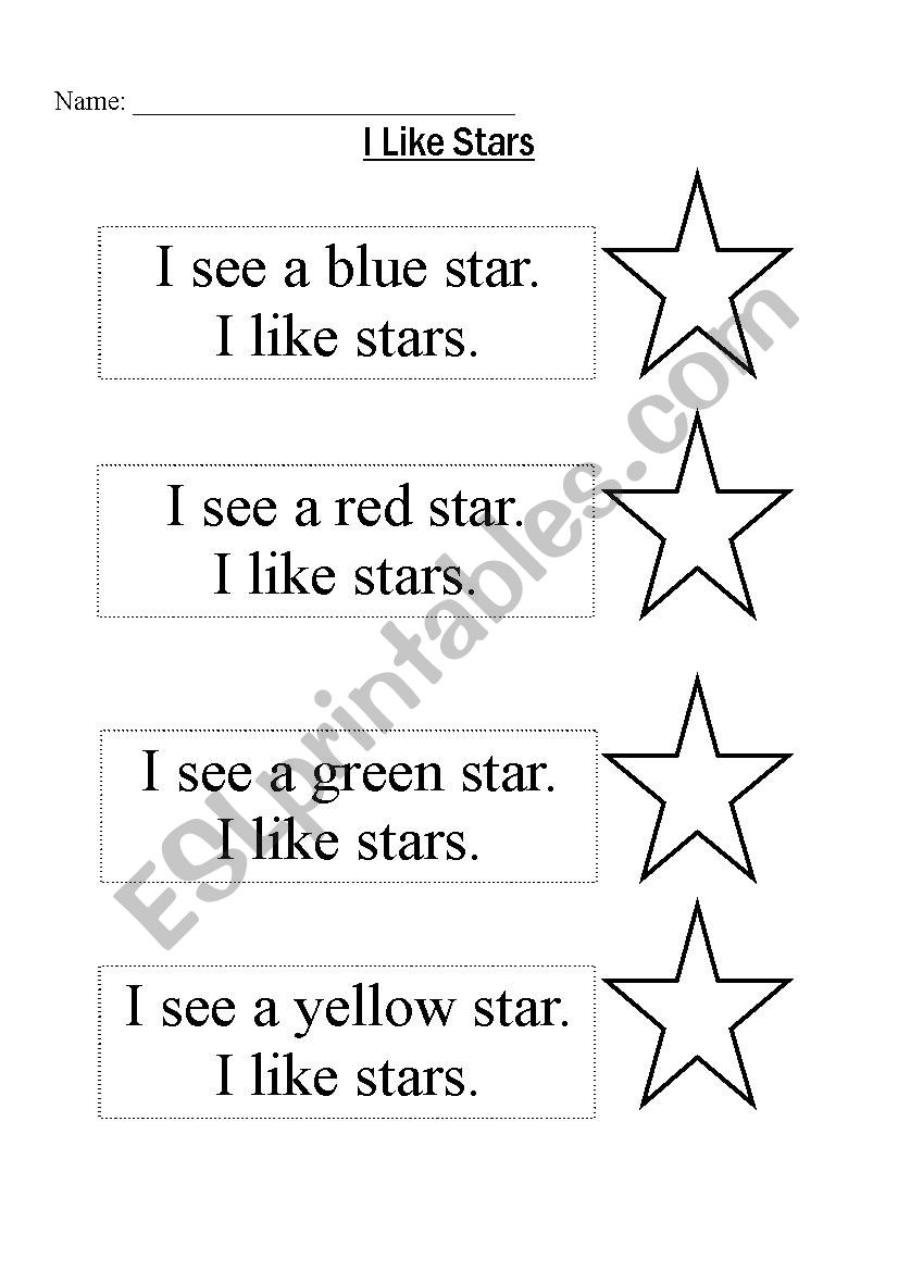 I Like Stars reading page worksheet