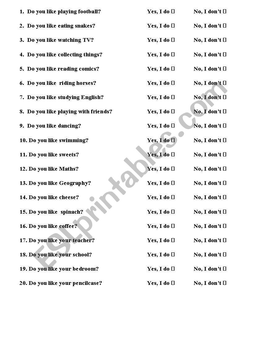 Do you like questions worksheet