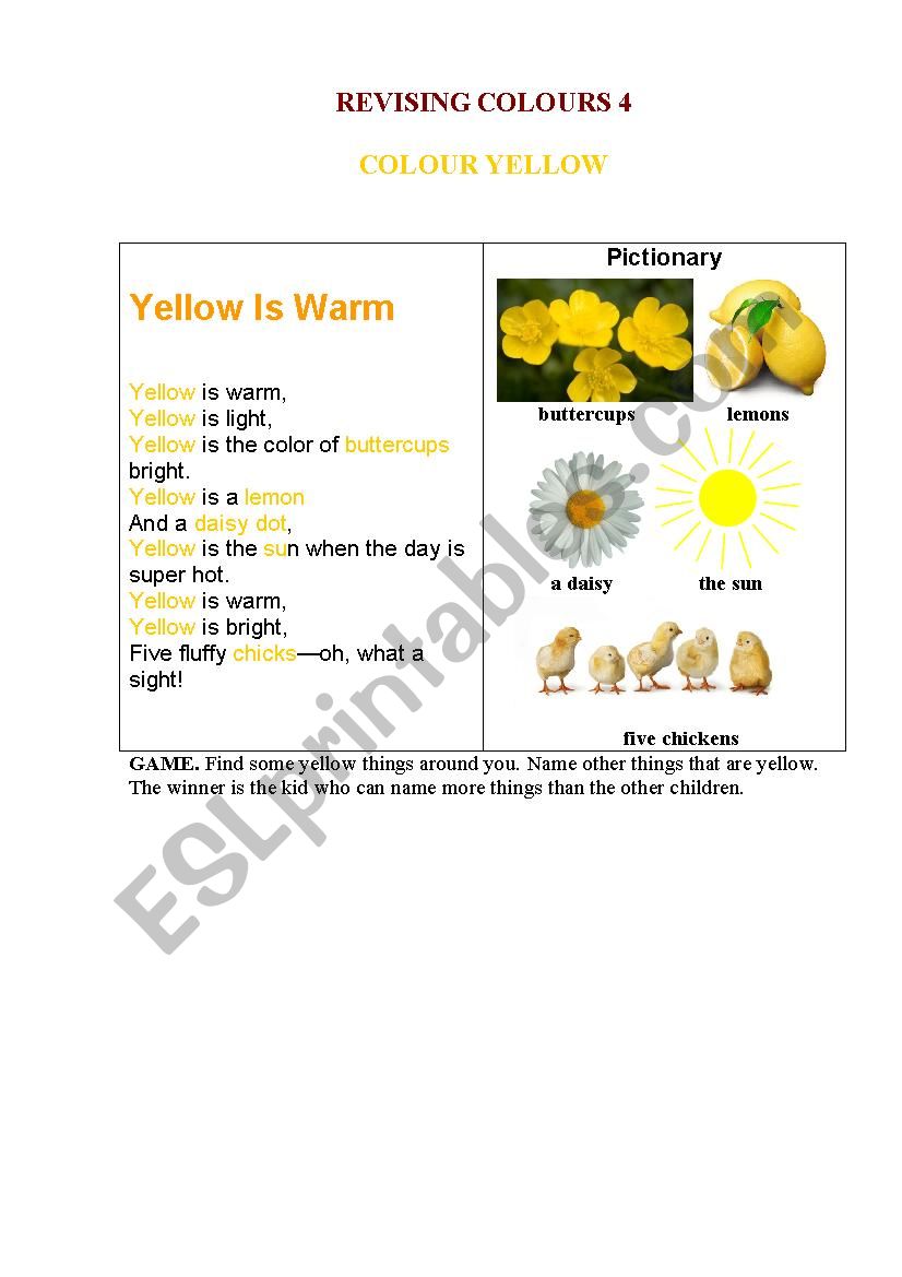 REVISING COLOURS (4 of 4 Colour Yellow)