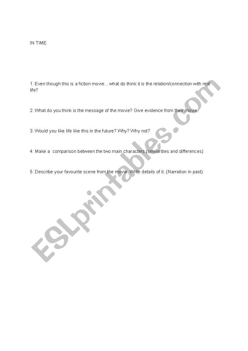 In Time worksheet