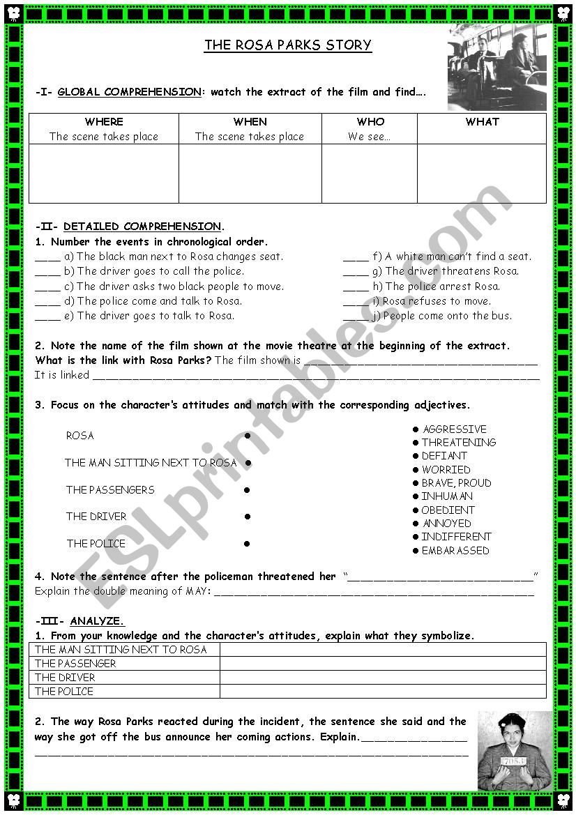 Worksheet on Rosa Parks tv film