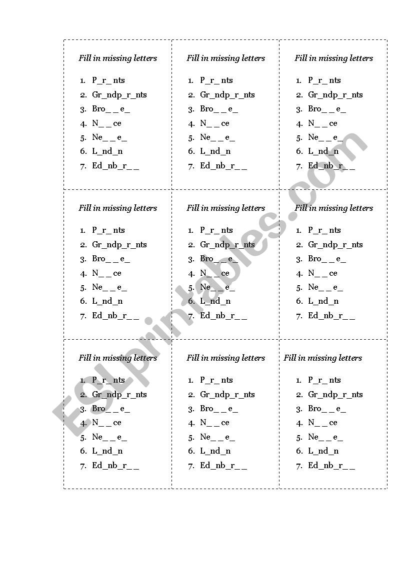 Family vocabulary worksheet