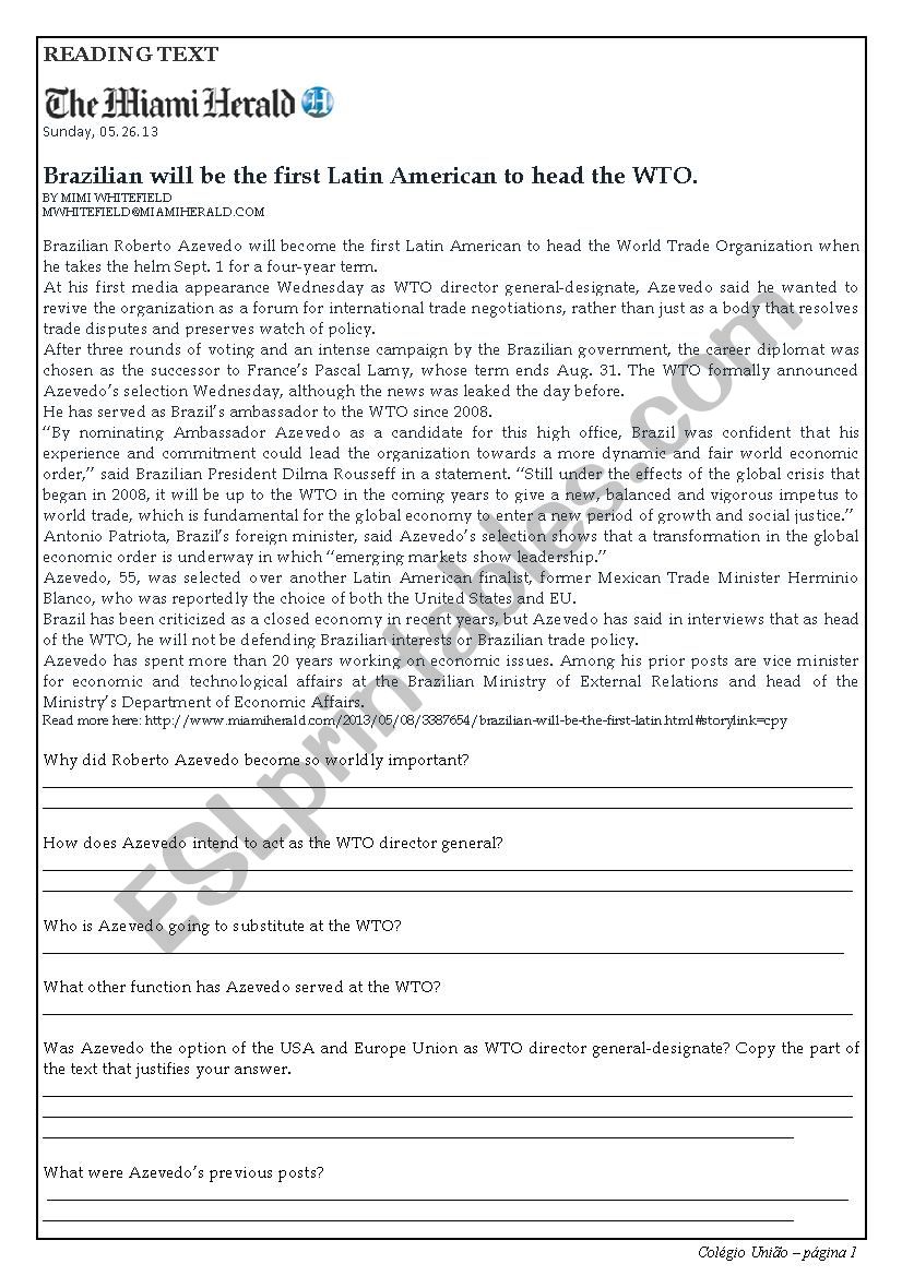 Reading Comprehension  worksheet