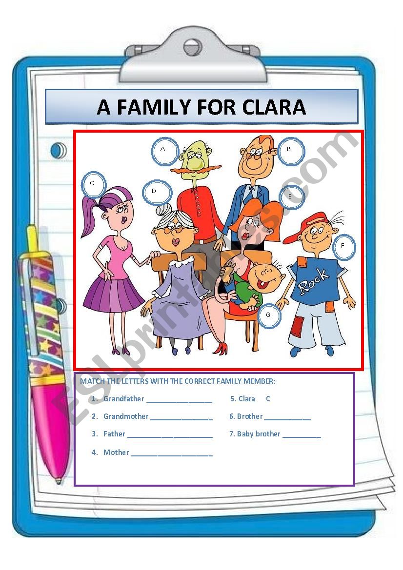 A FAMILY FOR CLARA worksheet