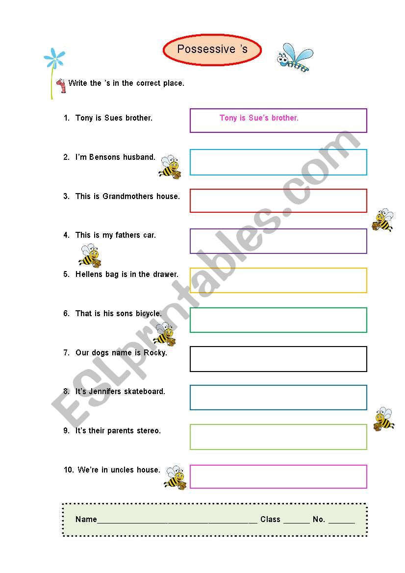 Possessive  s worksheet