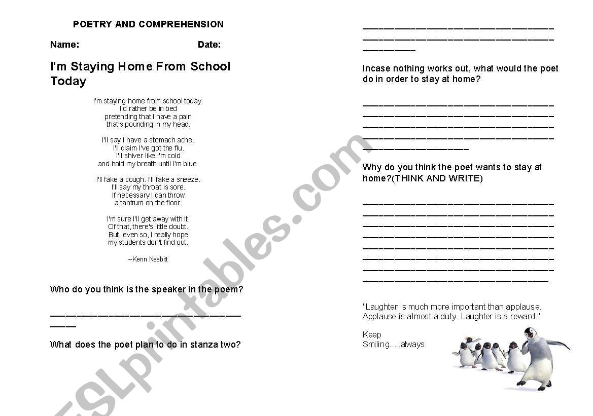 poetry comprehension worksheet