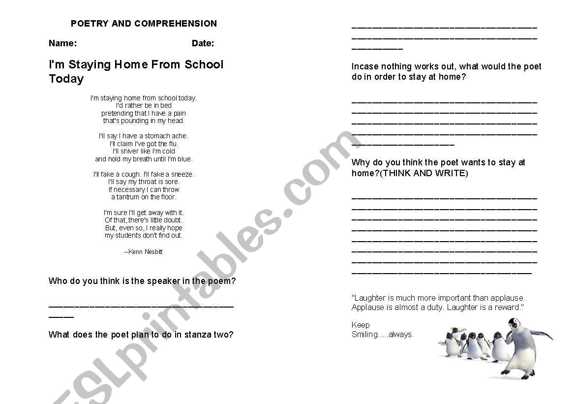 English Worksheets Poetry Comprehension