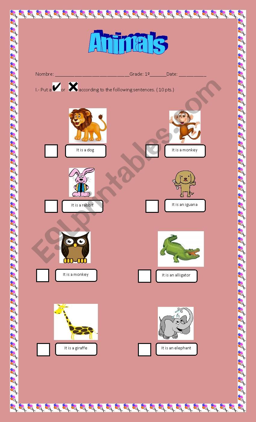 Animals worksheet