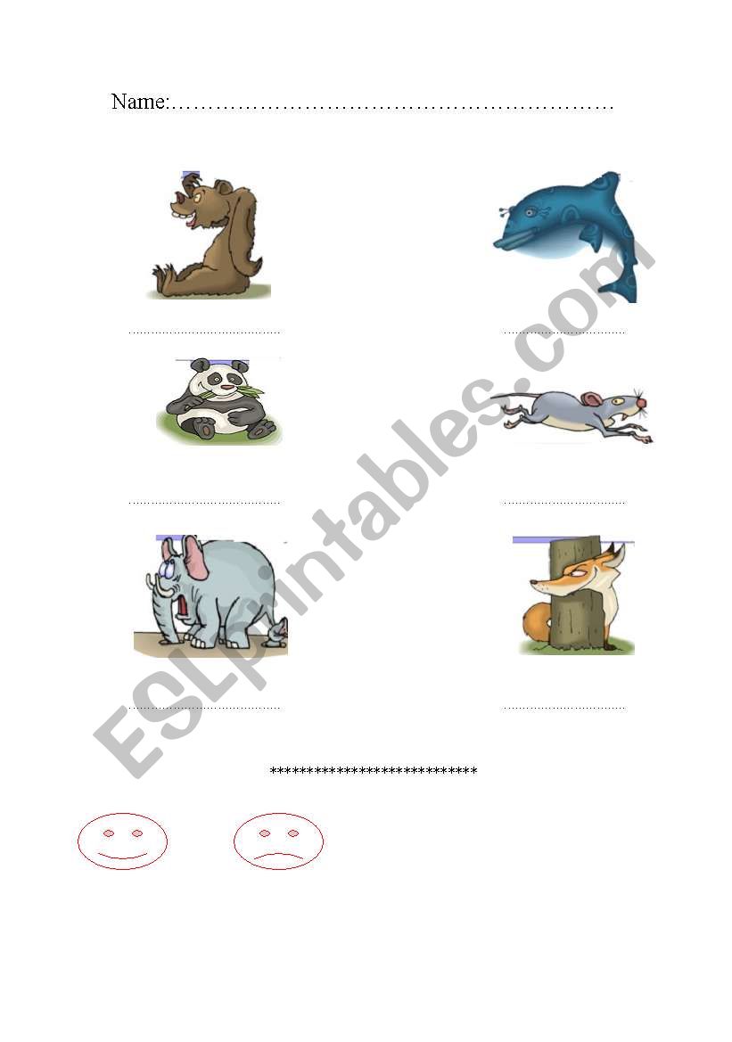 write name Animals Picture worksheet