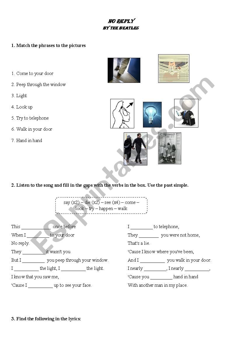 No Reply by The Beatles worksheet