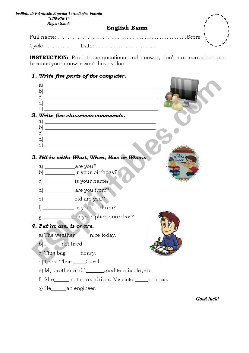 English Exam  worksheet