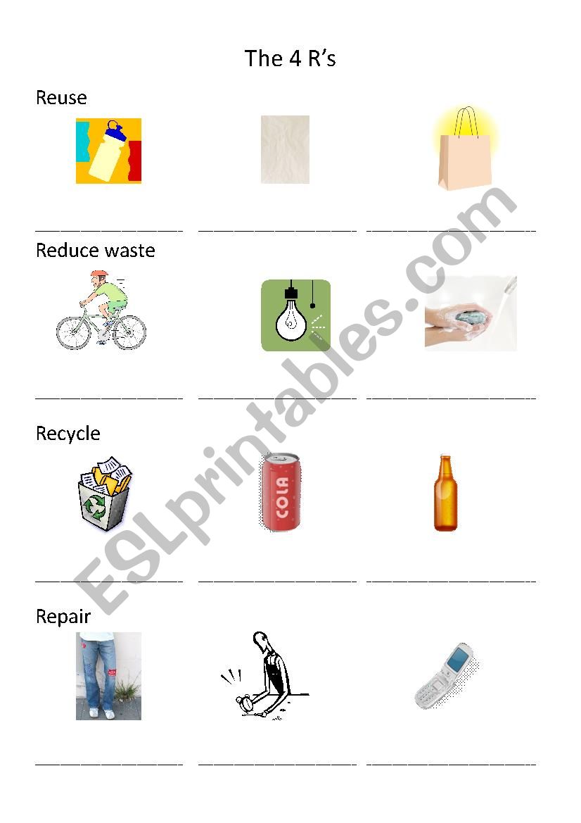 Reuse, Reduce Waste, Recycle, Repair - ESL worksheet by Shannonfax Within Reduce Reuse Recycle Worksheet