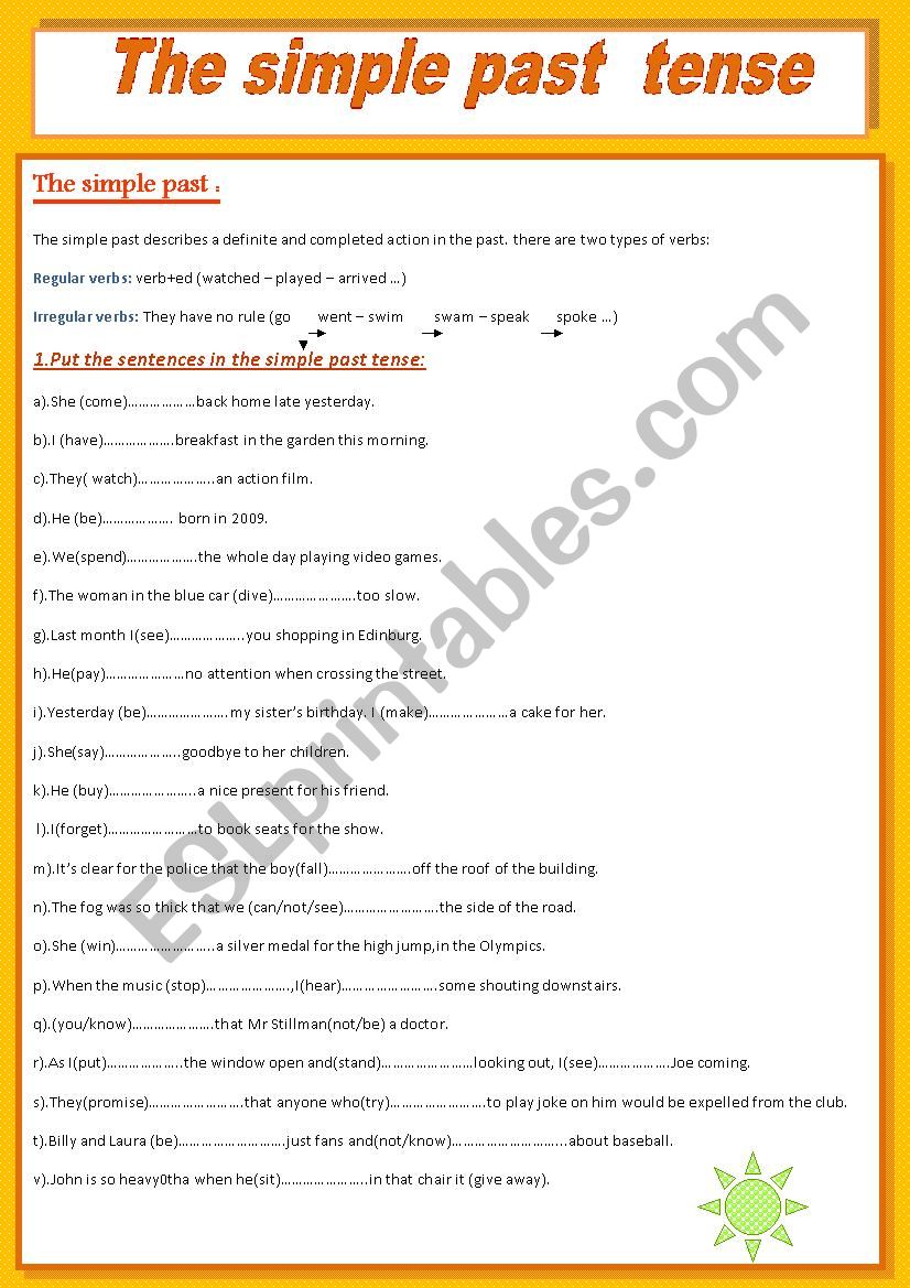  The simple past tense worksheet