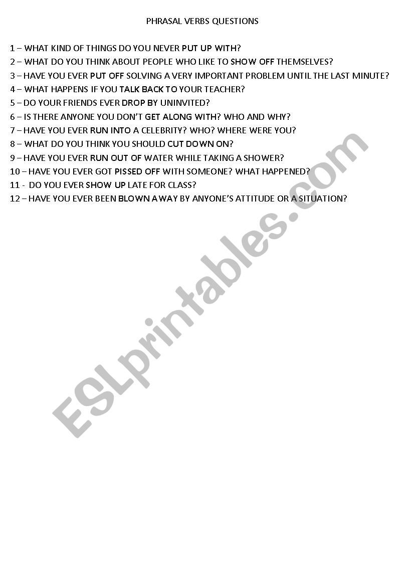 Phrasal Verbs Conversation worksheet