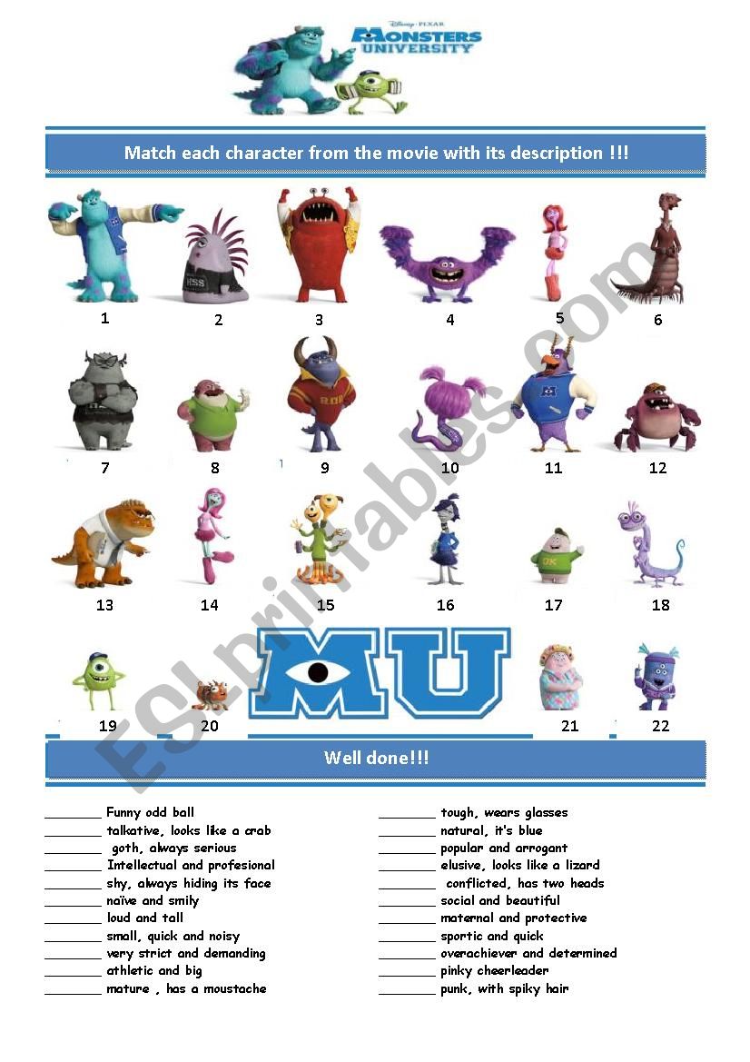 Monster Univerity matching activity