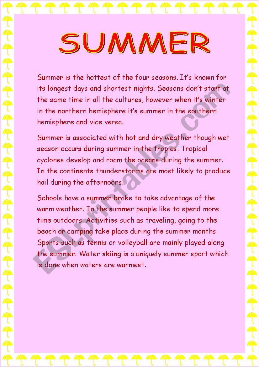 about summer worksheet