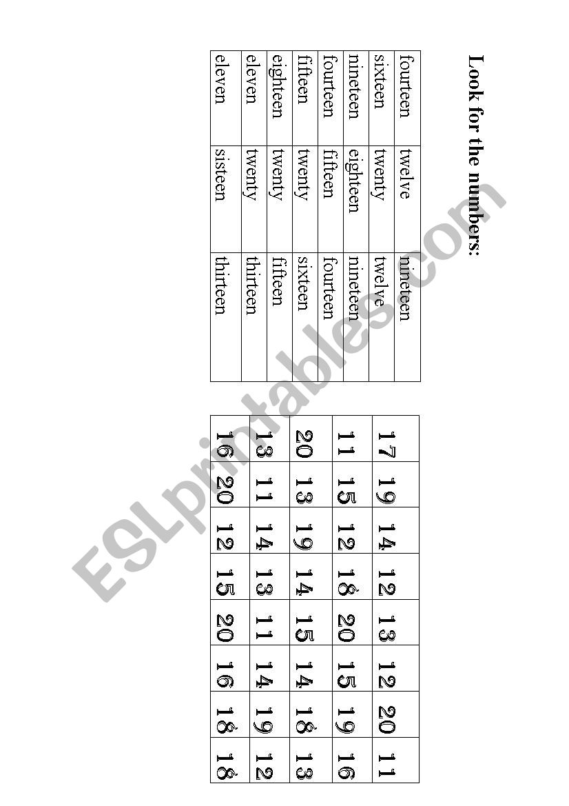 numbers worksheet