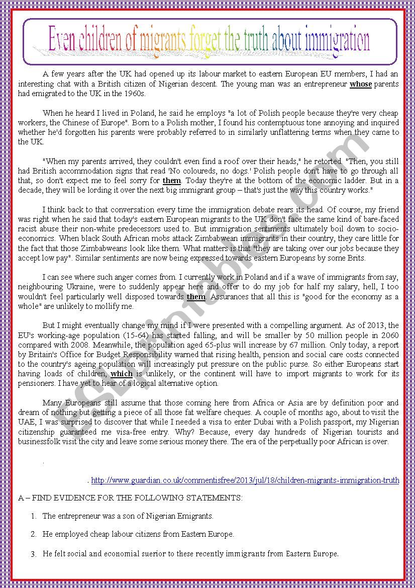 IMMIGRATION VS PREJUDICE worksheet