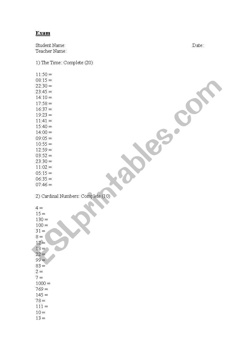 Diagnostic Test worksheet