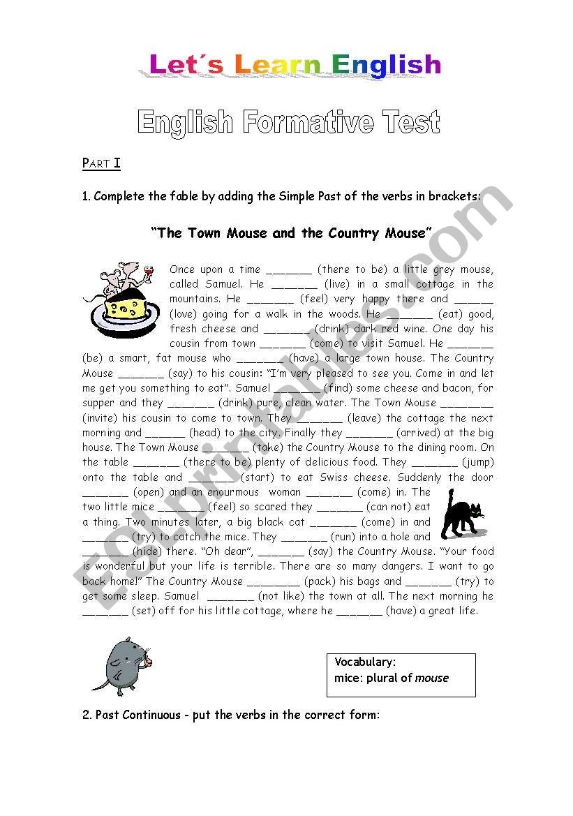 English Formative Test worksheet