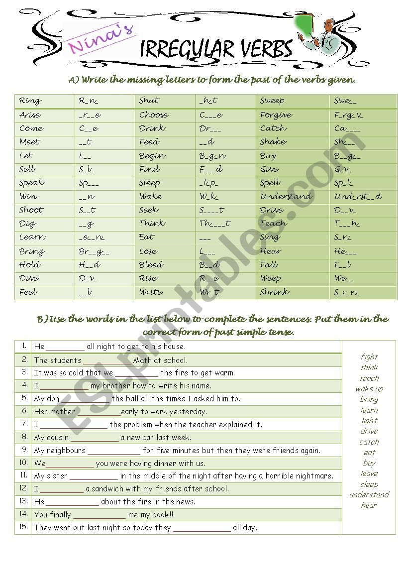 Irregular Verbs Spelling 2 worksheet
