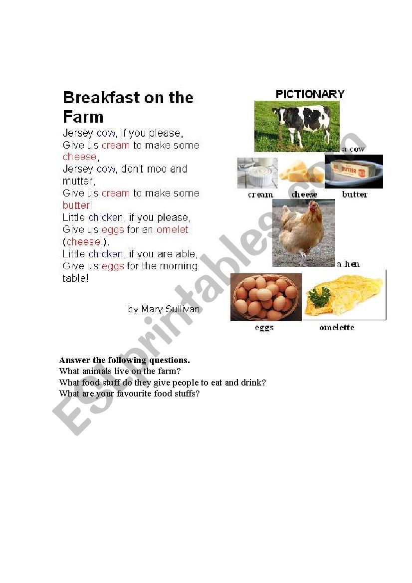 BREAKFAST ON THE FARM (a poem + a pictionary)