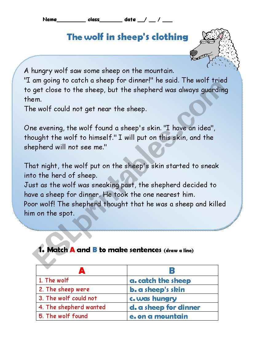 The wolf in sheeps clothing worksheet