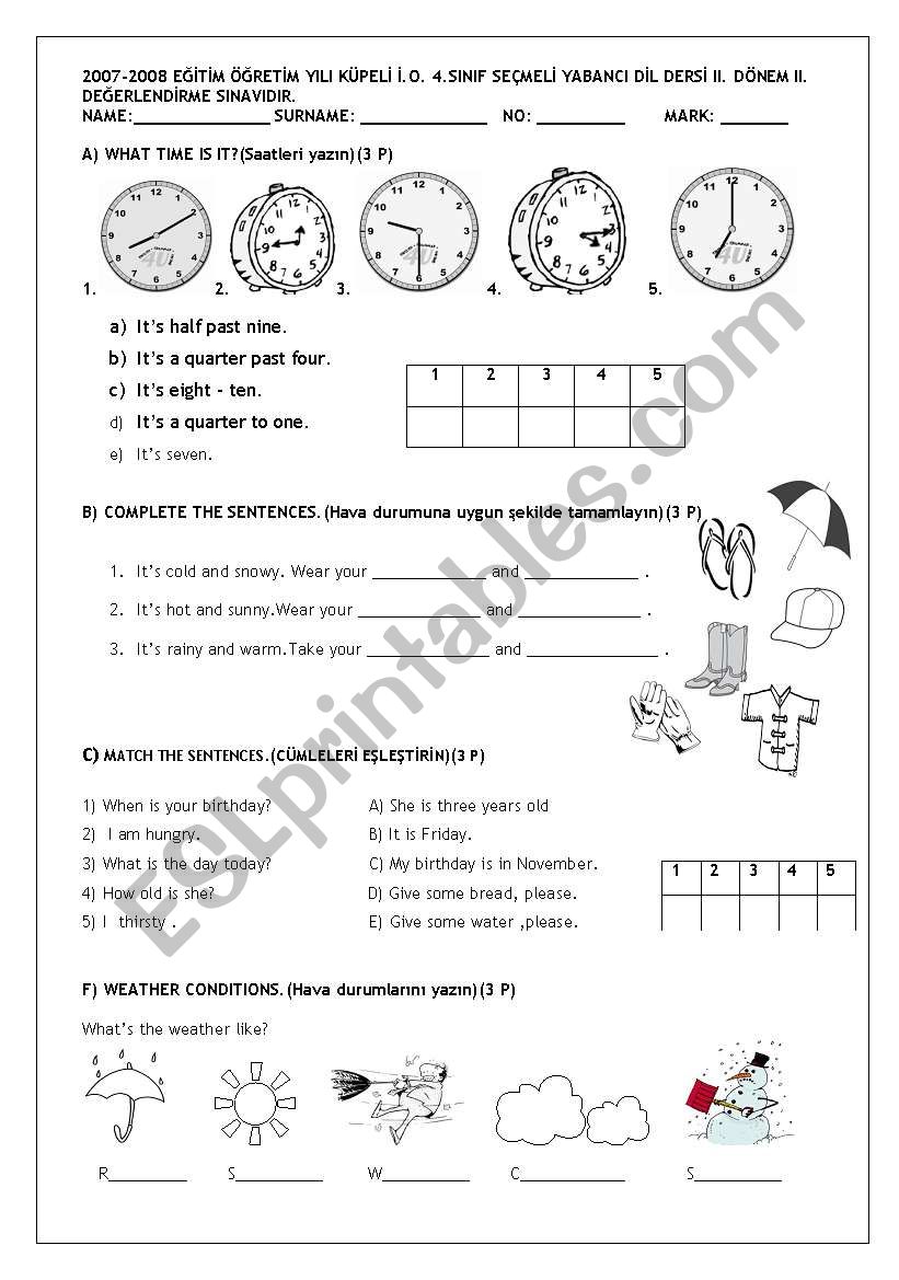 ELEMENTARY REVISION worksheet