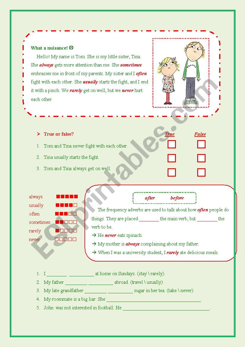 Frequency Adverbs worksheet