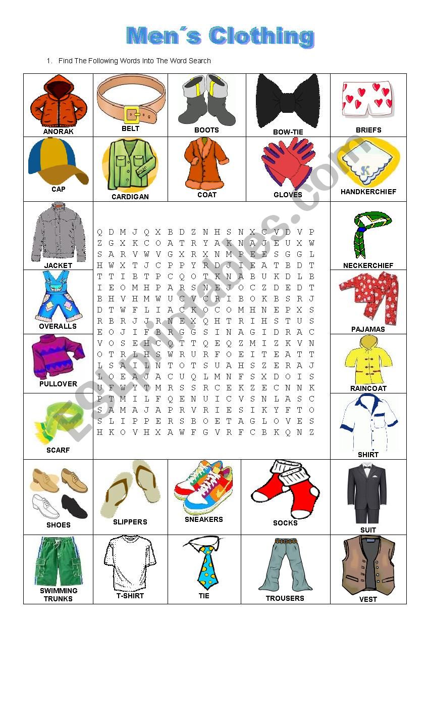 Mens Clothing worksheet