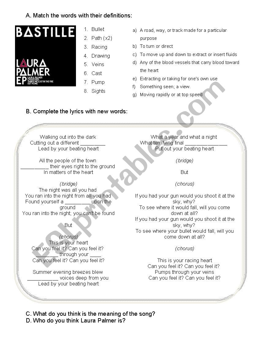 Laura Palmer - Bastille worksheet