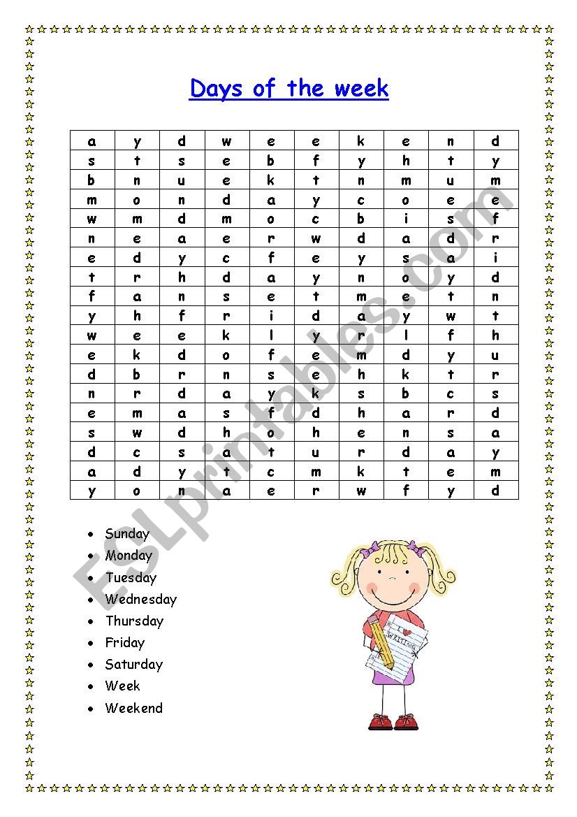 Days of the week puzzle  worksheet