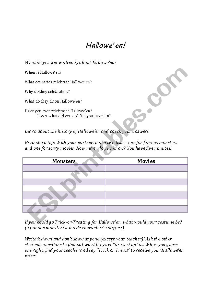 Halloween Activities worksheet